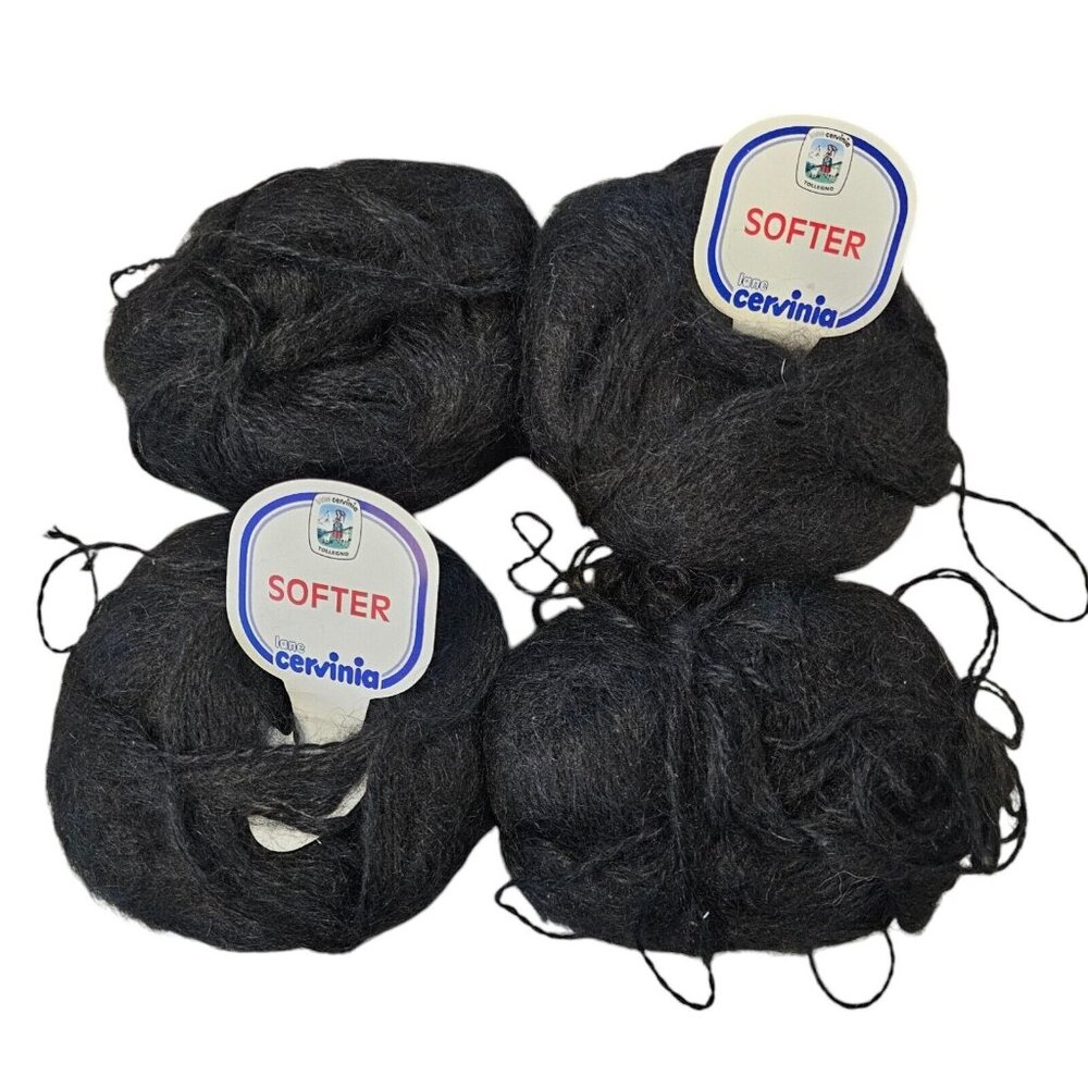 Lane Cervinia Softer Yarn 4 Skeins Mohair Blend Black #3320 50 Gram Skeins Italy - Picture 7 of 7